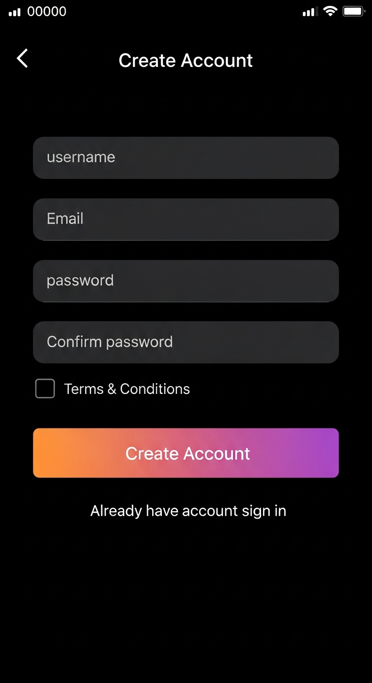 signup registration screen